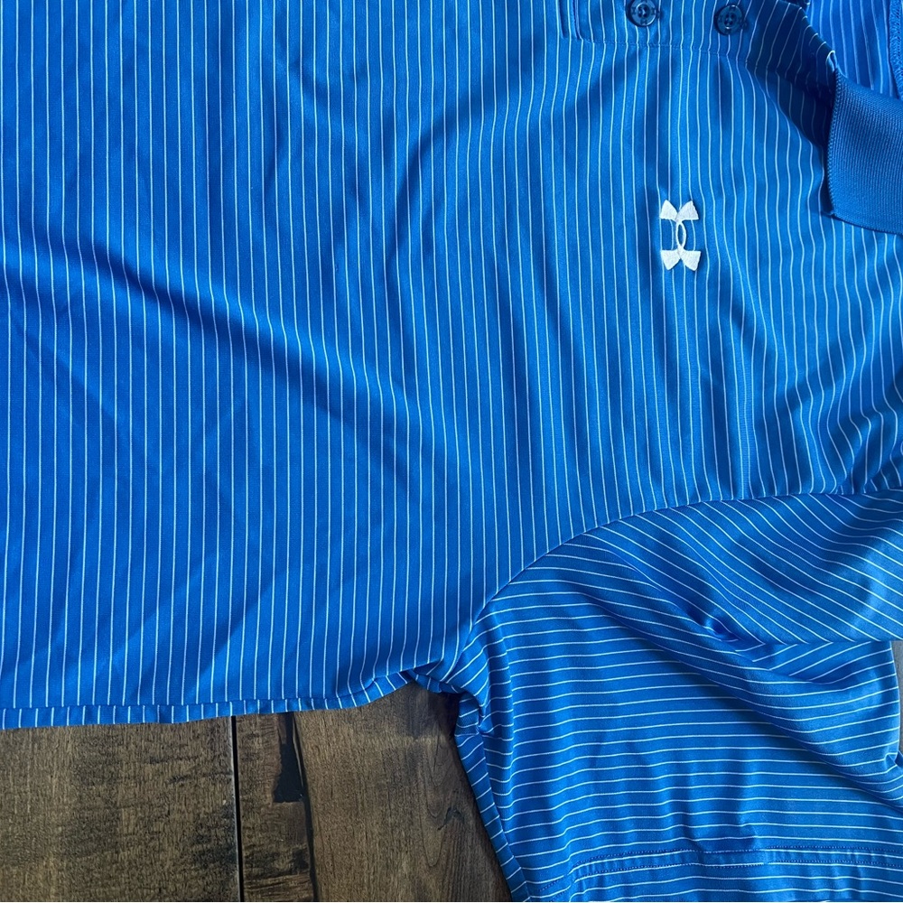 Under Armour Blue and White Striped Polo - Picture 4 of 4